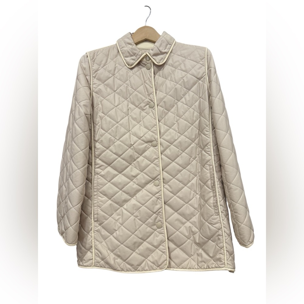 Vintage Talbots Cream Quilted Jacket Women’s Medium Snap Front Preppy Coat